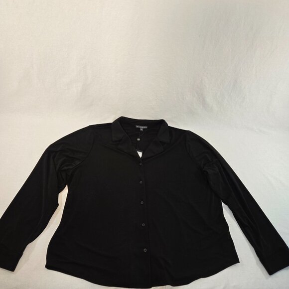 ADRIANNA PAPELL Solid Knit Long Sleeve Wing Full Button Black Shirt Size XXL NEW - Picture 5 of 16